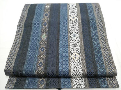 平和屋着物●本場筑前博多織　八寸名古屋帯　花唐草間道　正絹　逸品　CABE4700hy