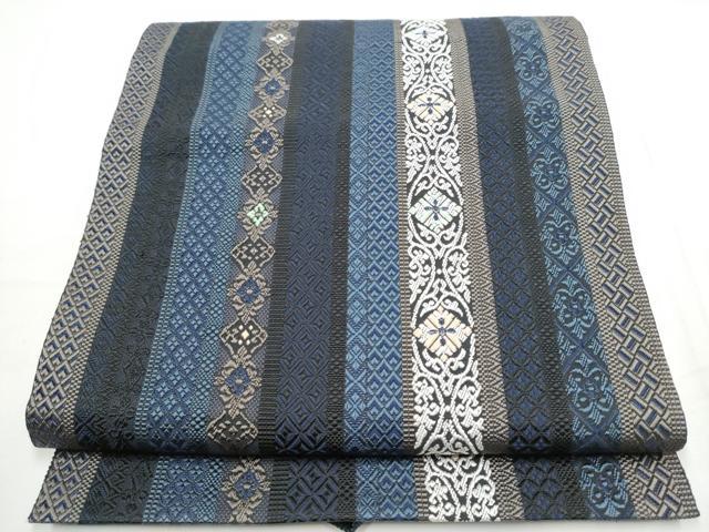 平和屋着物●本場筑前博多織　八寸名古屋帯　花唐草間道　正絹　逸品　CABE4700hy