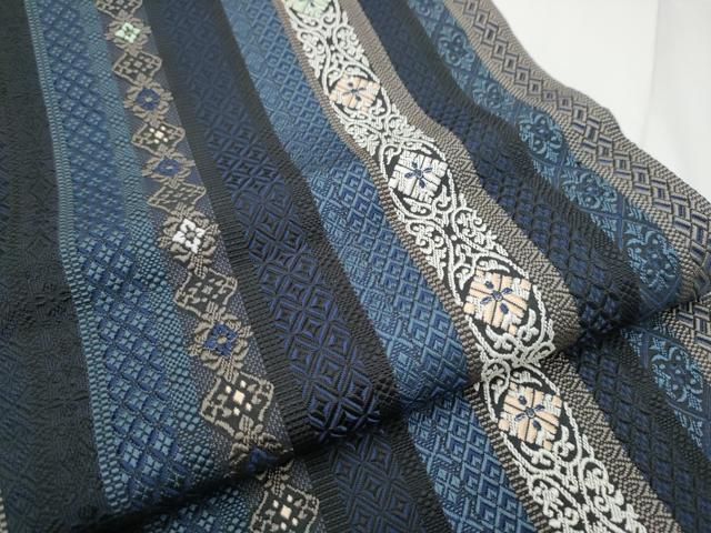 平和屋着物●本場筑前博多織　八寸名古屋帯　花唐草間道　正絹　逸品　CABE4700hy
