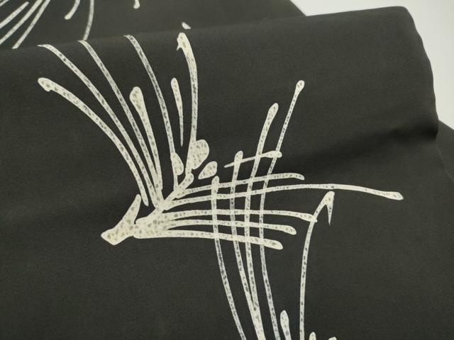 平和屋着物●塩瀬　九寸名古屋帯　ろうけつ染　松葉文　黒地　正絹　逸品　CABE4707hy