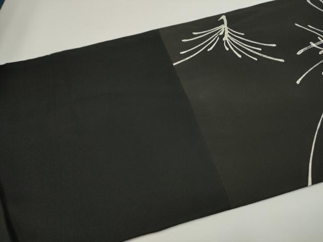 平和屋着物●塩瀬　九寸名古屋帯　ろうけつ染　松葉文　黒地　正絹　逸品　CABE4707hy
