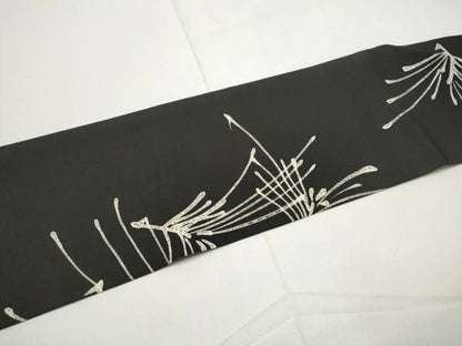 平和屋着物●塩瀬　九寸名古屋帯　ろうけつ染　松葉文　黒地　正絹　逸品　CABE4707hy