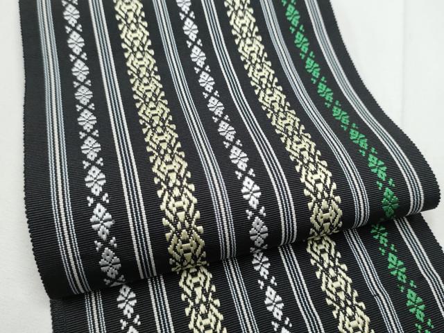 平和屋着物●本場筑前博多織　半幅帯　献上　黒地　正絹　逸品　CABE4710hy