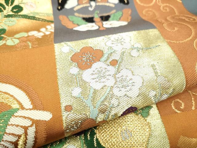 平和屋着物●西陣　川島織物　つけ帯　唐織　短冊花鳥唐草文　金糸　正絹　逸品　CABE4724hy