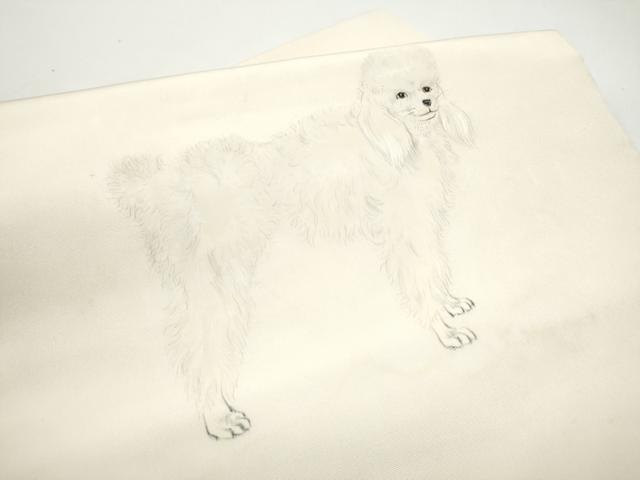 平和屋着物●塩瀬　つけ帯　手描き　犬　正絹　逸品　CABE4725hy