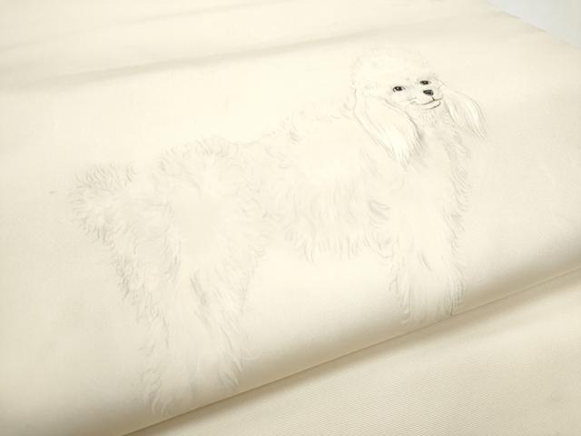 平和屋着物●塩瀬　つけ帯　手描き　犬　正絹　逸品　CABE4725hy