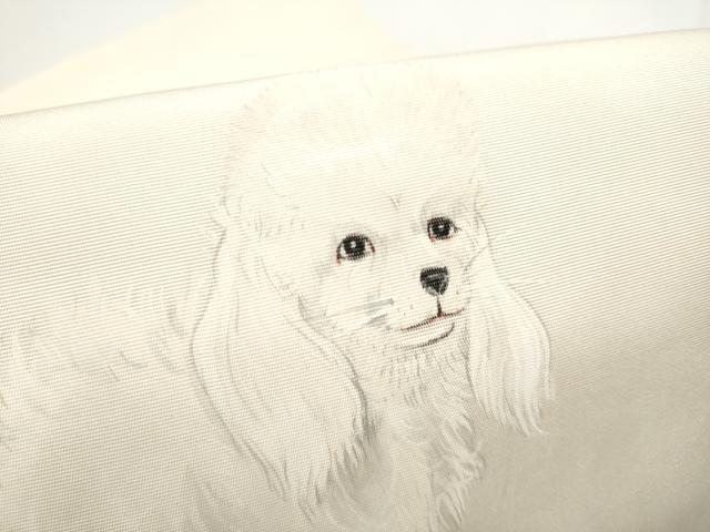 平和屋着物●塩瀬　つけ帯　手描き　犬　正絹　逸品　CABE4725hy