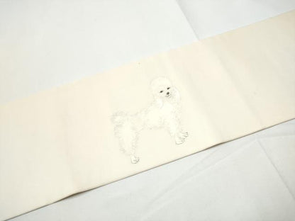 平和屋着物●塩瀬　つけ帯　手描き　犬　正絹　逸品　CABE4725hy