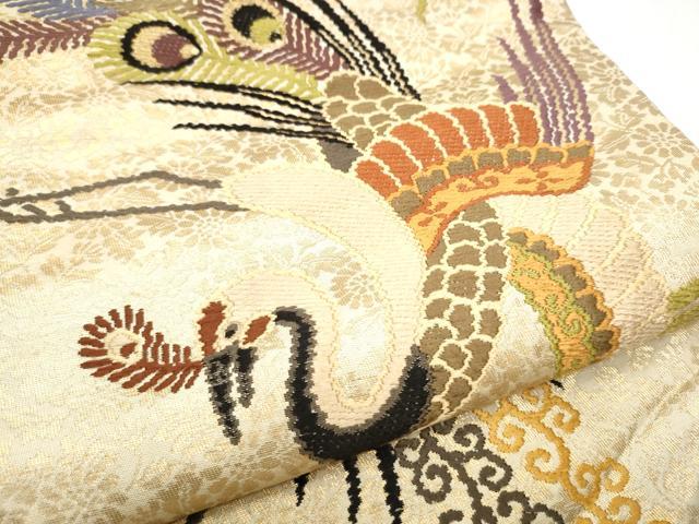 平和屋着物●アンティーク　大正ロマン　丸帯　唐織　鳳凰文　金糸　正絹　逸品　CABE4727hy