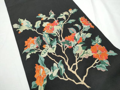 平和屋着物●洛風林　工芸帯地　六通柄　本袋帯　作家物　枝花文　黒地　金糸　正絹　逸品　CABE4728hy