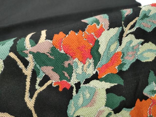 平和屋着物●洛風林　工芸帯地　六通柄　本袋帯　作家物　枝花文　黒地　金糸　正絹　逸品　CABE4728hy