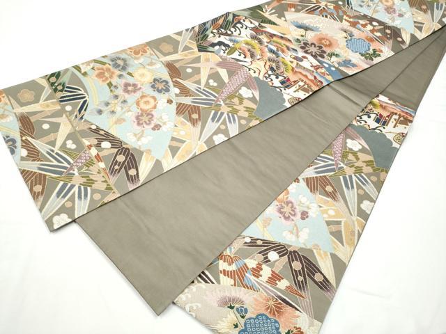 平和屋着物●西陣　白綾苑大庭　六通柄袋帯　唐織　風景枝花松文　金糸　正絹　逸品　CABE4731hy