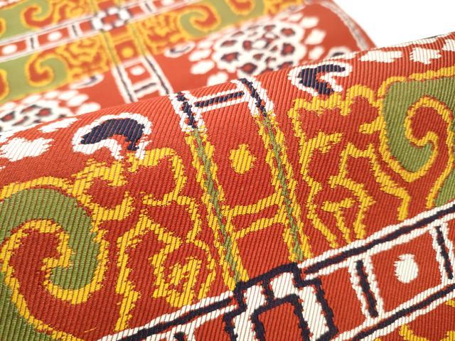 平和屋着物●六通柄　本袋帯　幾何学花文　正絹　逸品　CABE4732hy
