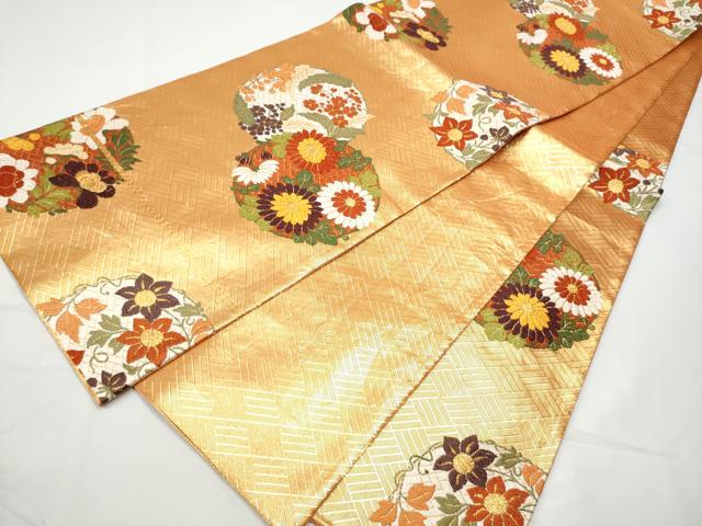 平和屋着物●西陣　河合美術織物謹製　六通柄袋帯　唐織　草花丸文　金糸　正絹　逸品　CABE4733hy