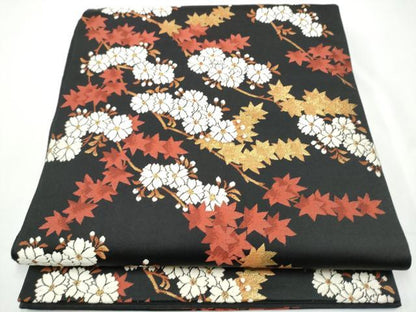 平和屋着物●六通柄袋帯　唐織　枝桜文　黒地　金糸　正絹　逸品　CABE4739hy