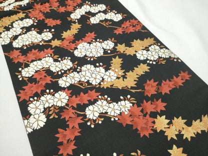 平和屋着物●六通柄袋帯　唐織　枝桜文　黒地　金糸　正絹　逸品　CABE4739hy