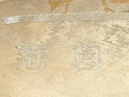 平和屋着物●六通柄袋帯　唐織　御園　桜狂言丸文　金糸　引箔　正絹　逸品　CABE4741hy