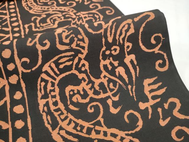 平和屋着物●龍村美術織物　龍織　六通柄　本袋帯　人物文字文　黒地　正絹　逸品　CABE4746hy