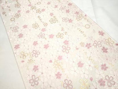 平和屋着物●松田聖子　SEIKOMATSUDA　六通柄袋帯　唐織　舞桜文　金糸　正絹　逸品　CABE4747hy