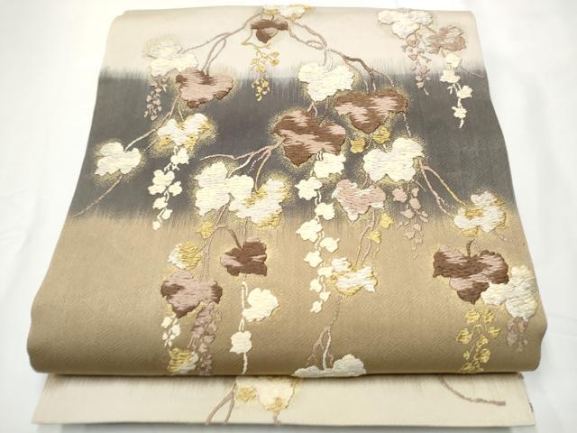 平和屋着物▽西陣の名門　加納幸謹製　六通柄袋帯　スリーシーズン　春夏秋　蔦の葉文　金糸　正絹　逸品　CABE4752hy