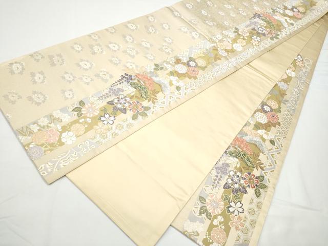 平和屋着物○六通柄袋帯 唐織 草花間道 金銀糸 正絹 逸品