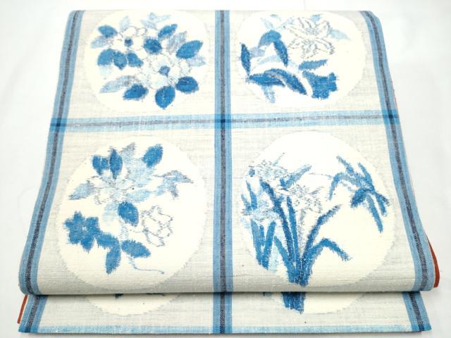 平和屋着物●両面　六通柄袋帯　紬地　草花丸文　正絹　逸品　CABE4769hy