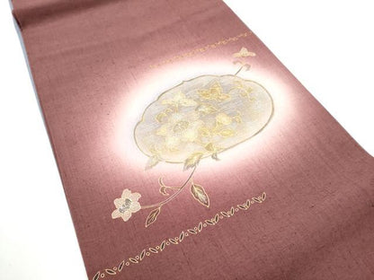 平和屋着物●両面　太鼓柄袋帯　紬地　枝花文　金銀彩　正絹　逸品　CABE4774hy