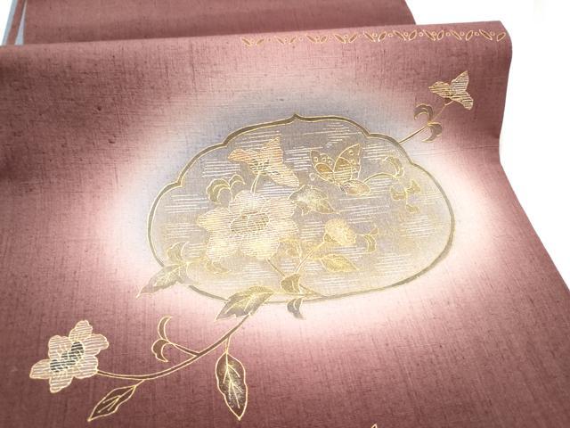 平和屋着物●両面　太鼓柄袋帯　紬地　枝花文　金銀彩　正絹　逸品　CABE4774hy