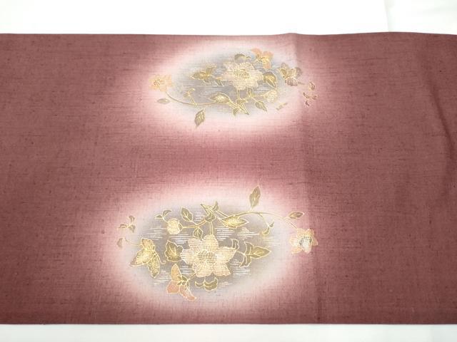 平和屋着物●両面　太鼓柄袋帯　紬地　枝花文　金銀彩　正絹　逸品　CABE4774hy