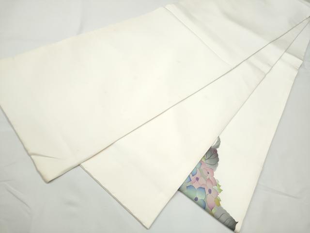 平和屋着物●塩瀬　太鼓柄袋帯　手描き　紫陽花　正絹　逸品　CABE4778hy
