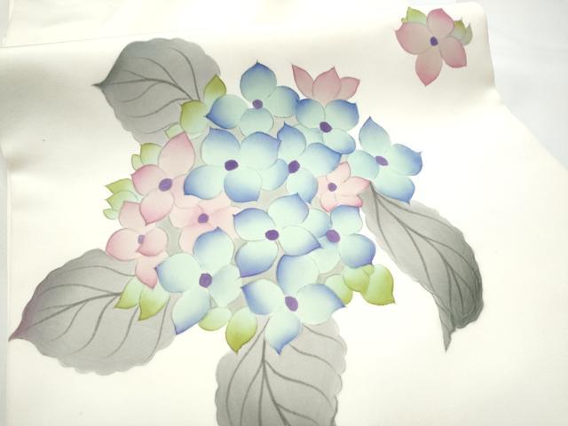 平和屋着物●塩瀬　太鼓柄袋帯　手描き　紫陽花　正絹　逸品　CABE4778hy