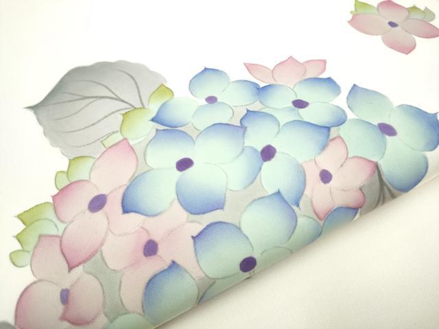 平和屋着物●塩瀬　太鼓柄袋帯　手描き　紫陽花　正絹　逸品　CABE4778hy