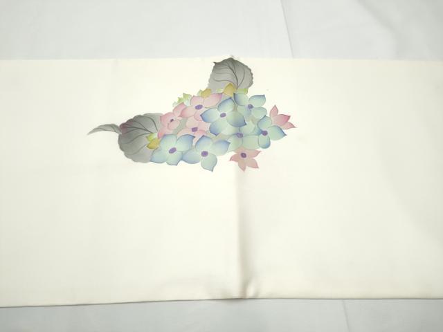 平和屋着物●塩瀬　太鼓柄袋帯　手描き　紫陽花　正絹　逸品　CABE4778hy