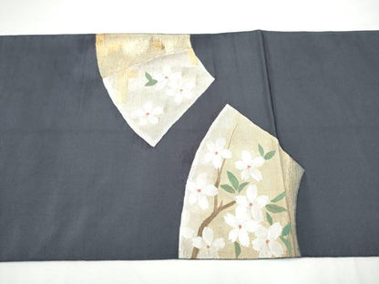 平和屋着物●太鼓柄袋帯　すくい織　地紙枝桜文　金銀糸　正絹　逸品　CABE4792hy