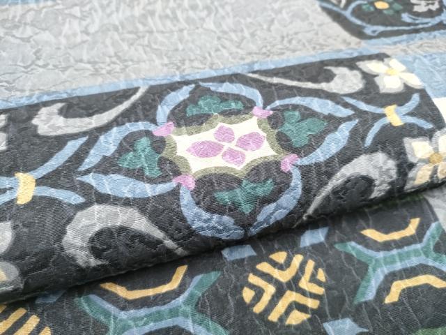 平和屋着物●両面　全通柄袋帯　ふくれ織　更紗花唐草文　正絹　逸品　未使用　CABE4794hy