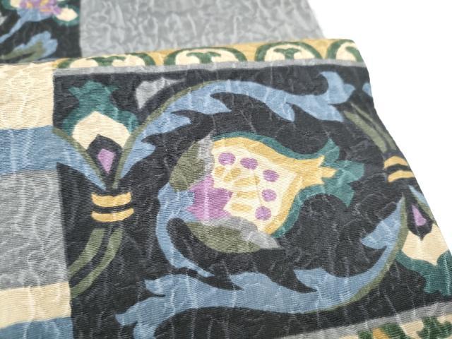 平和屋着物●両面　全通柄袋帯　ふくれ織　更紗花唐草文　正絹　逸品　未使用　CABE4794hy