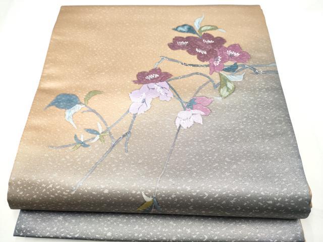 平和屋着物●染色作家　草野一騎　太鼓柄袋帯　枝花文　引箔　正絹　逸品　未使用　CABE4796hy