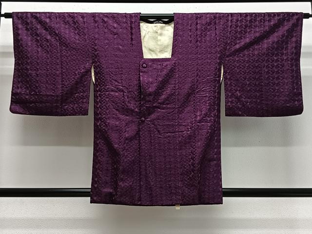 平和屋着物＃道行コート　幾何学文　紫紺色　ほていや扱い　正絹　逸品　CABE4803ua