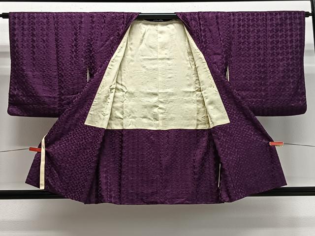 平和屋着物＃道行コート　幾何学文　紫紺色　ほていや扱い　正絹　逸品　CABE4803ua