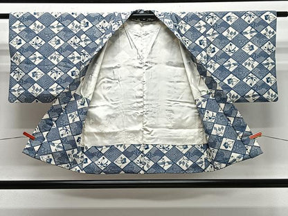 平和屋着物＃羽織　藍　型染め　花菱文　正絹　逸品　CABE4805ua