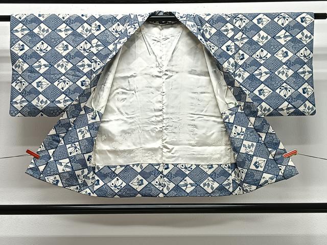 平和屋着物＃羽織　藍　型染め　花菱文　正絹　逸品　CABE4805ua