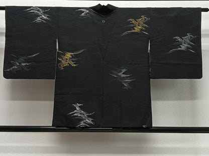 平和屋着物＃羽織　刺繍　霞文　黒地　金銀糸　正絹　逸品　CABE4807ua