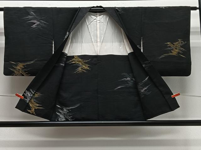 平和屋着物＃羽織　刺繍　霞文　黒地　金銀糸　正絹　逸品　CABE4807ua