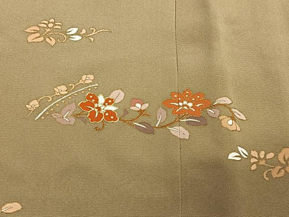 平和屋着物∞道行コート　駒刺繍　草花文　金彩　正絹　逸品　未使用　CABE4812ua