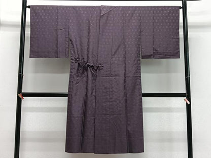 平和屋着物∞伝統工芸士　小池喜一作　道中着　単衣　浮華織　葡萄鼠色　証紙付き　正絹　逸品　CABE4814ua