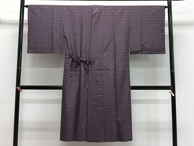 平和屋着物∞伝統工芸士　小池喜一作　道中着　単衣　浮華織　葡萄鼠色　証紙付き　正絹　逸品　CABE4814ua