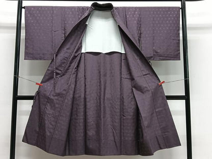平和屋着物∞伝統工芸士　小池喜一作　道中着　単衣　浮華織　葡萄鼠色　証紙付き　正絹　逸品　CABE4814ua