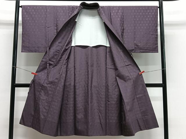 平和屋着物∞伝統工芸士　小池喜一作　道中着　単衣　浮華織　葡萄鼠色　証紙付き　正絹　逸品　CABE4814ua