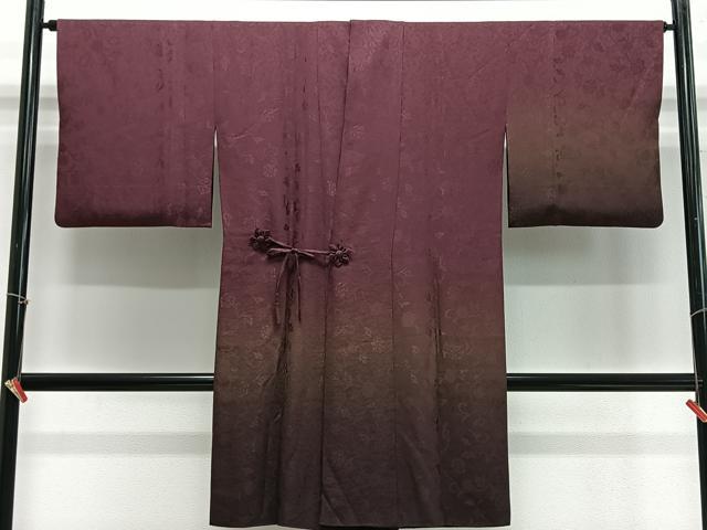 平和屋着物∞道中着　リバーシブル　花唐草地紋　暈し染め　ロング丈　正絹　逸品　CABE4815ua 平和屋着物∞道中着 リバーシブル 花唐草地紋 暈し染め ロング丈 正絹