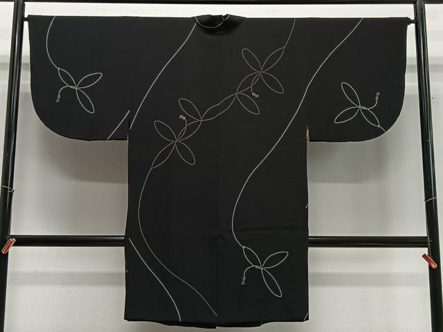 平和屋着物∞道中着　舞蝶紐文　黒地　ロング丈　正絹　逸品　CABE4817ua